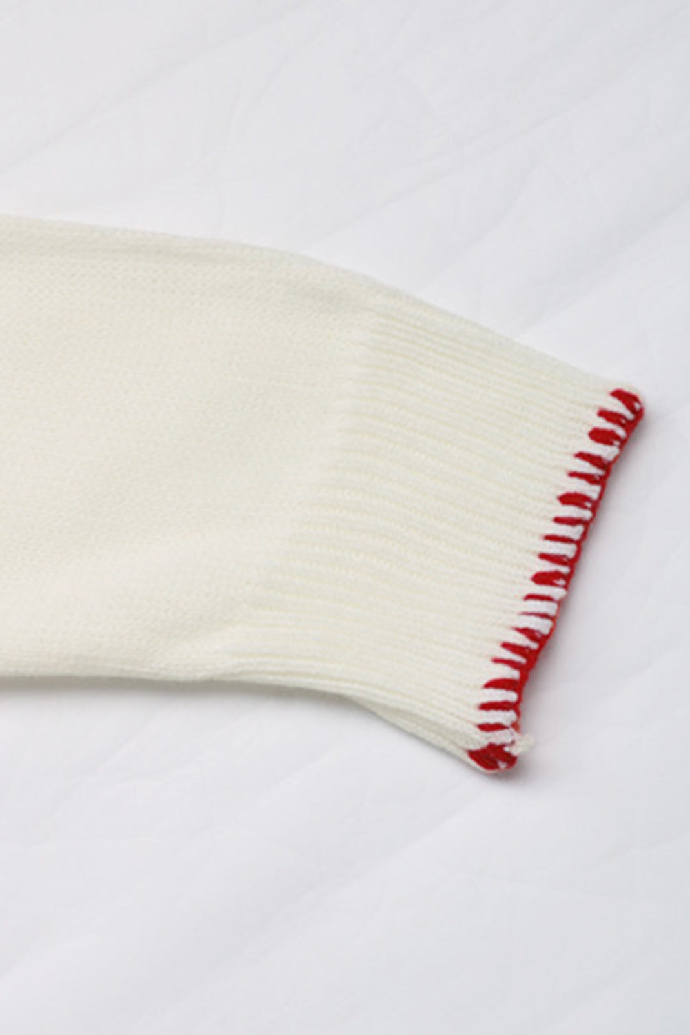 White Bow Pattern Contrast Trim Loose Graphic Sweater