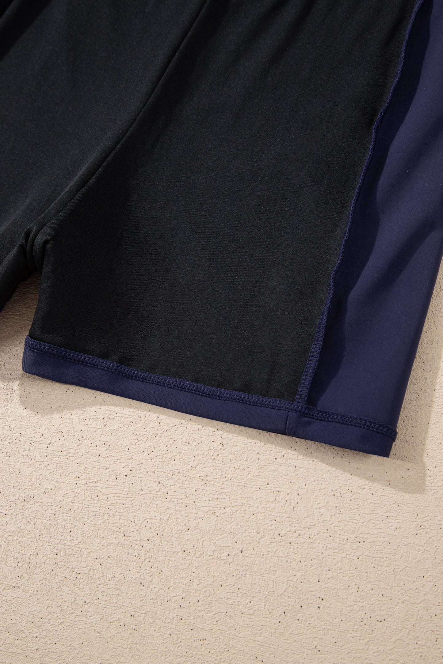 Navy Blue Contrast Edge Ruffled High Waist One Piece Swim Dress