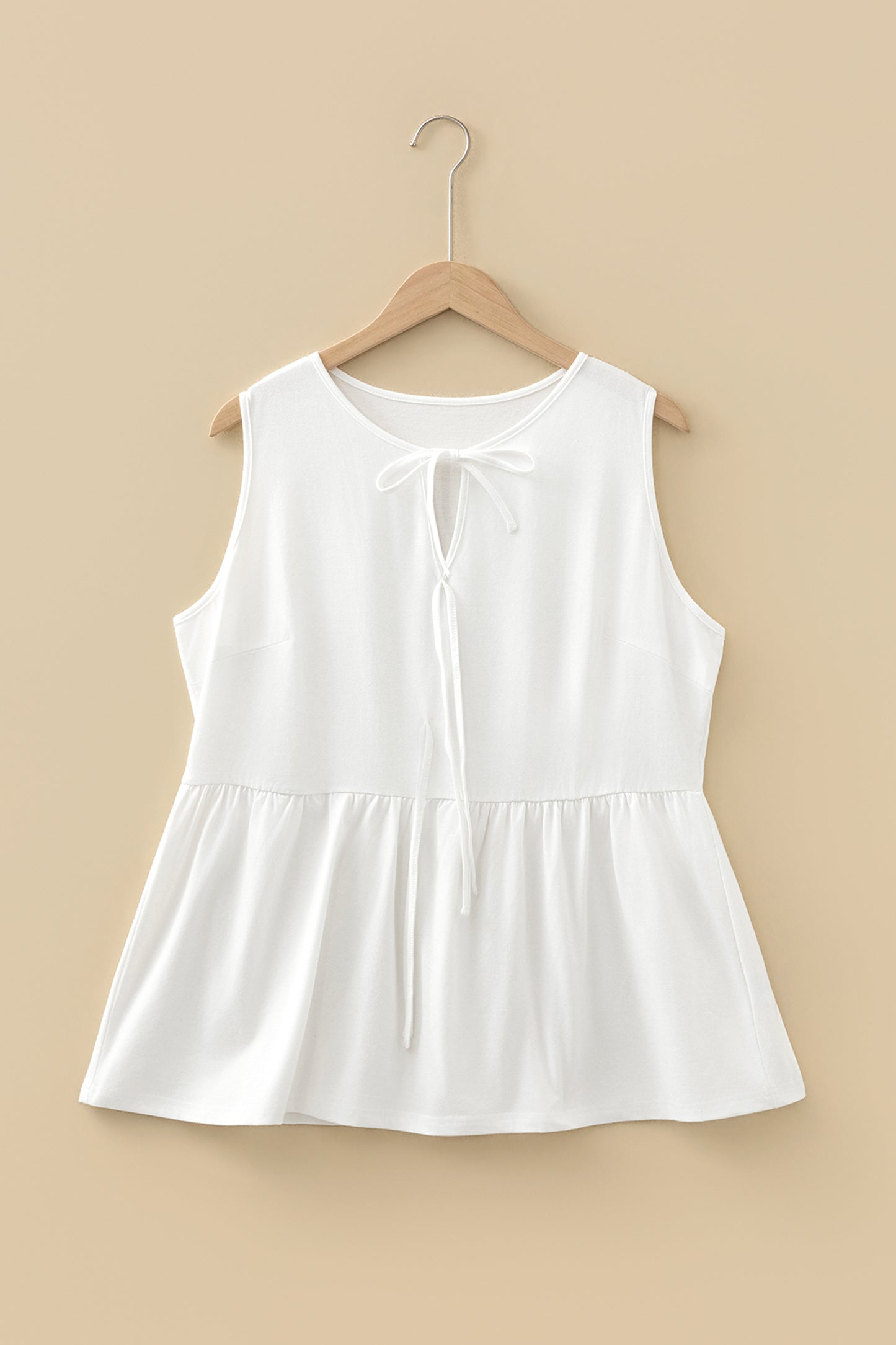 White Plus Size Solid Color Bow Tie Peplum Tank Top