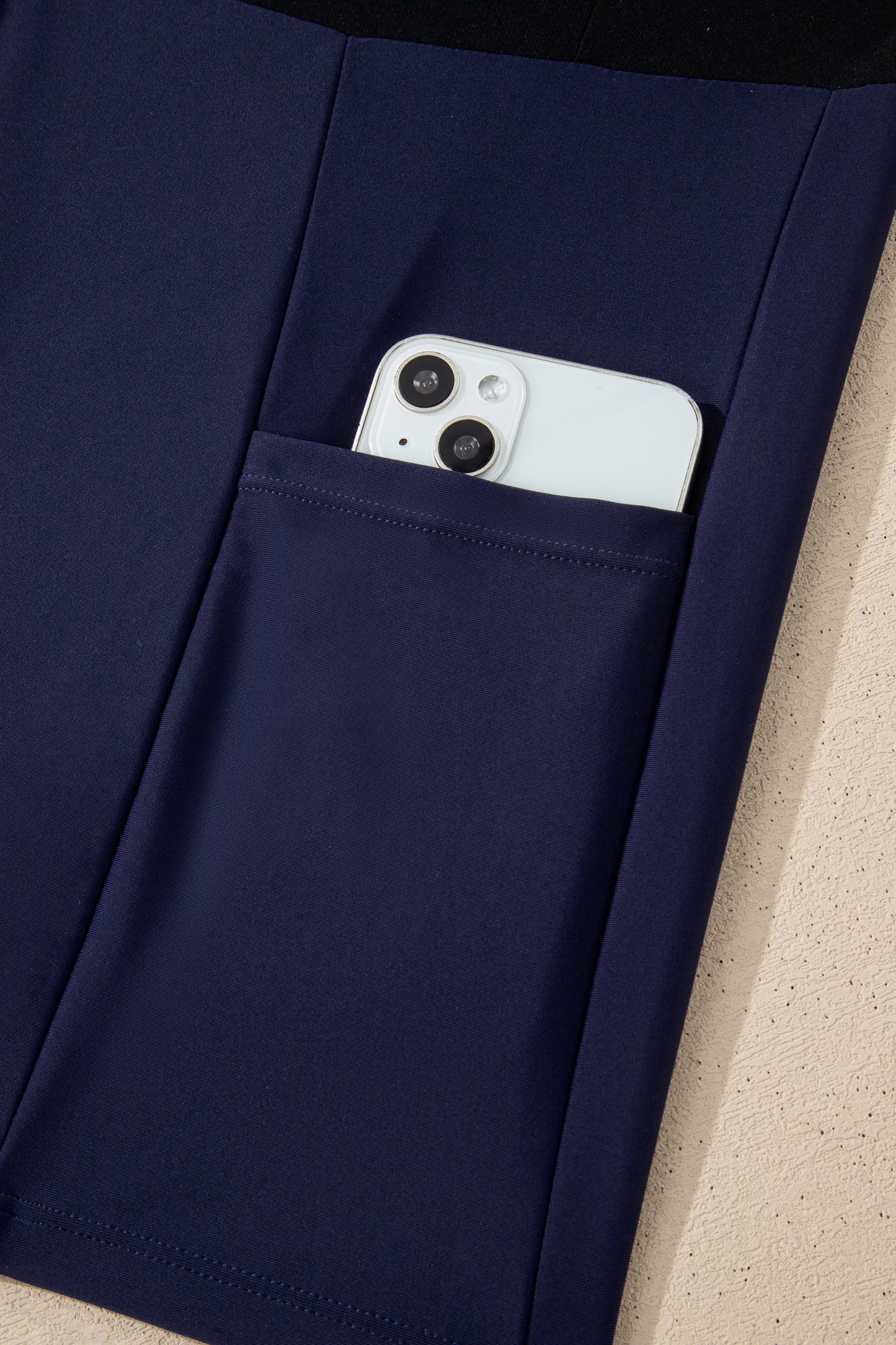 Navy Blue Contrast Edge Ruffled High Waist One Piece Swim Dress