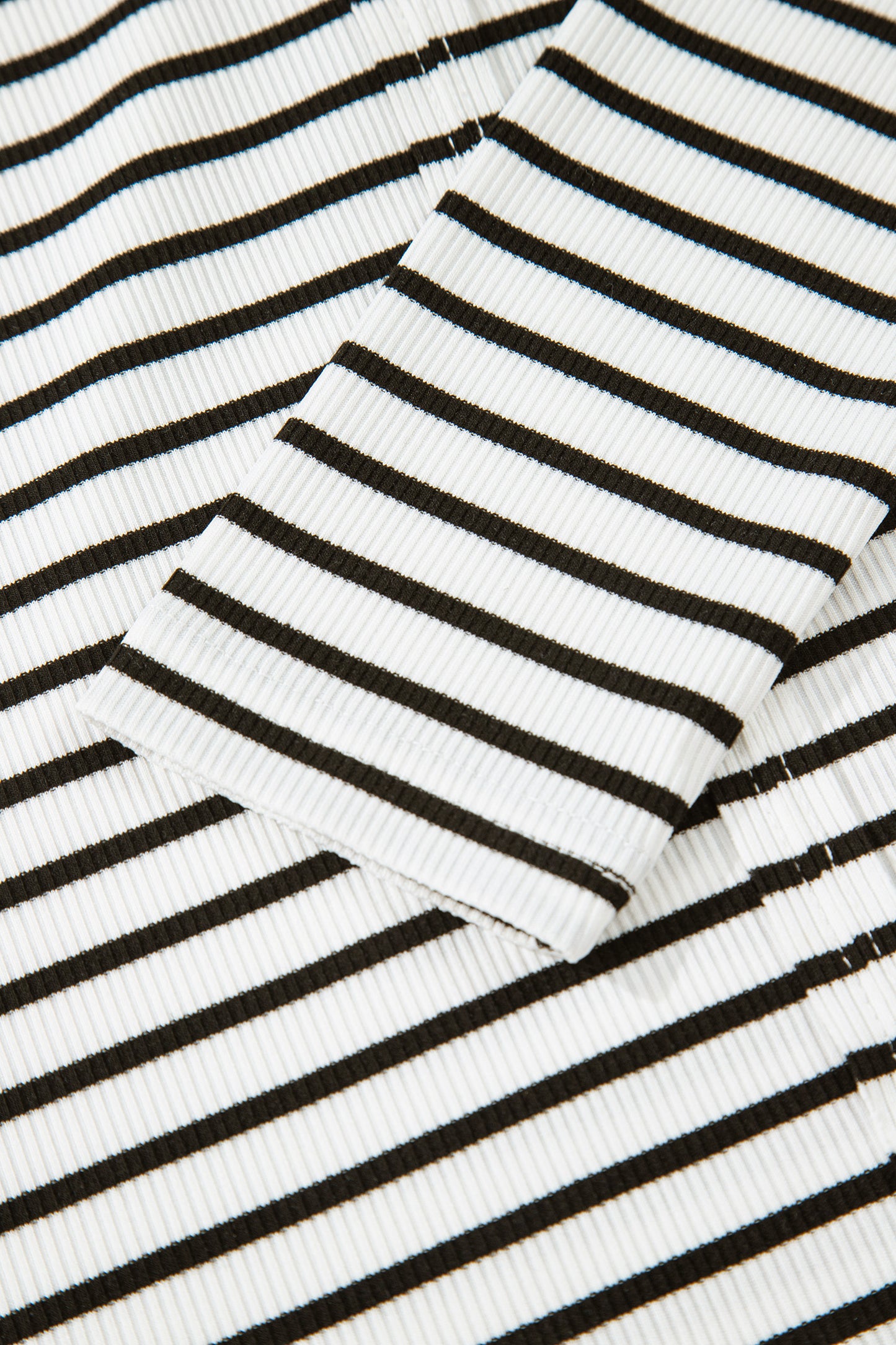 Black Stripe Ribbed Knit Half Button Long Sleeve Slim Top
