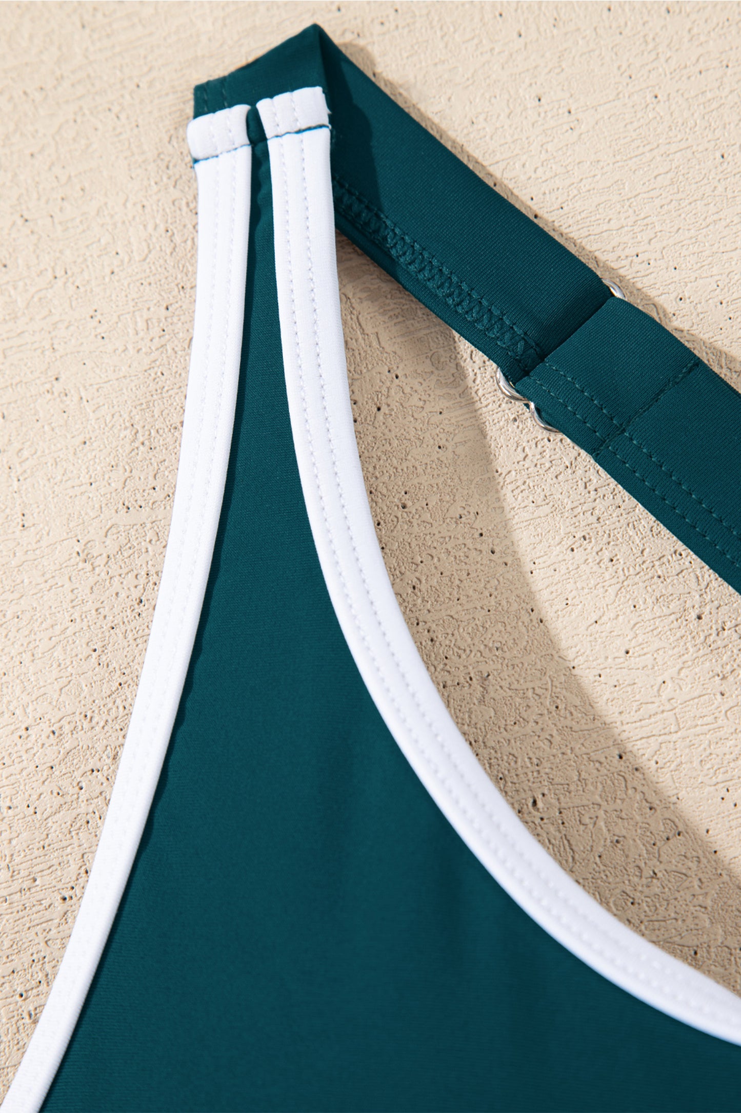 Blue Sapphire Contrast Edge Ruffled High Waist One Piece Swim Dress