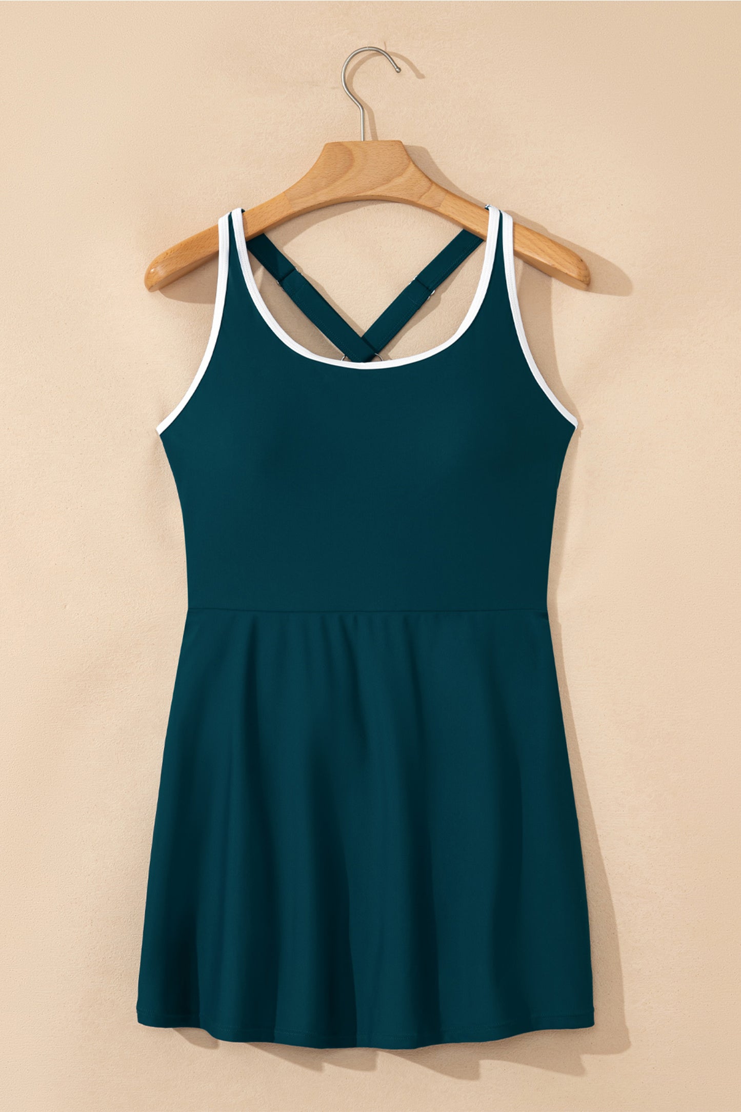 Blue Sapphire Contrast Edge Ruffled High Waist One Piece Swim Dress